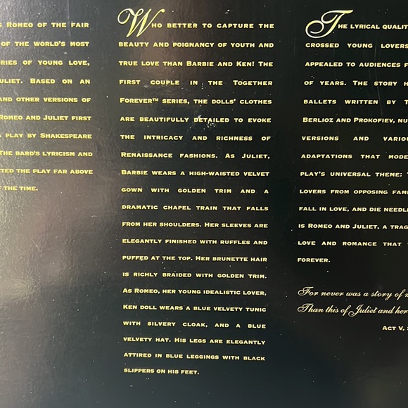 KEN & BARBIE AS ROMEO AND JULIETTE 1st IN A SERIES, TOGETHER FOREVER COLLECTION - Picture 13 of 15